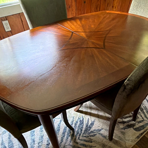Oval brown wood dining table - oval,